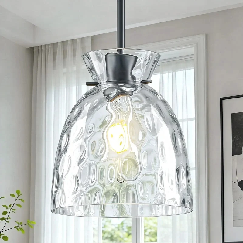Top Tier Slick One Pack 7.5 Inch Hammered Glass Pendant Light Kitchen Island Fixture Matte Black E26 Socket Rock Solid Frame Design Hella Warm Ambiance Vibe