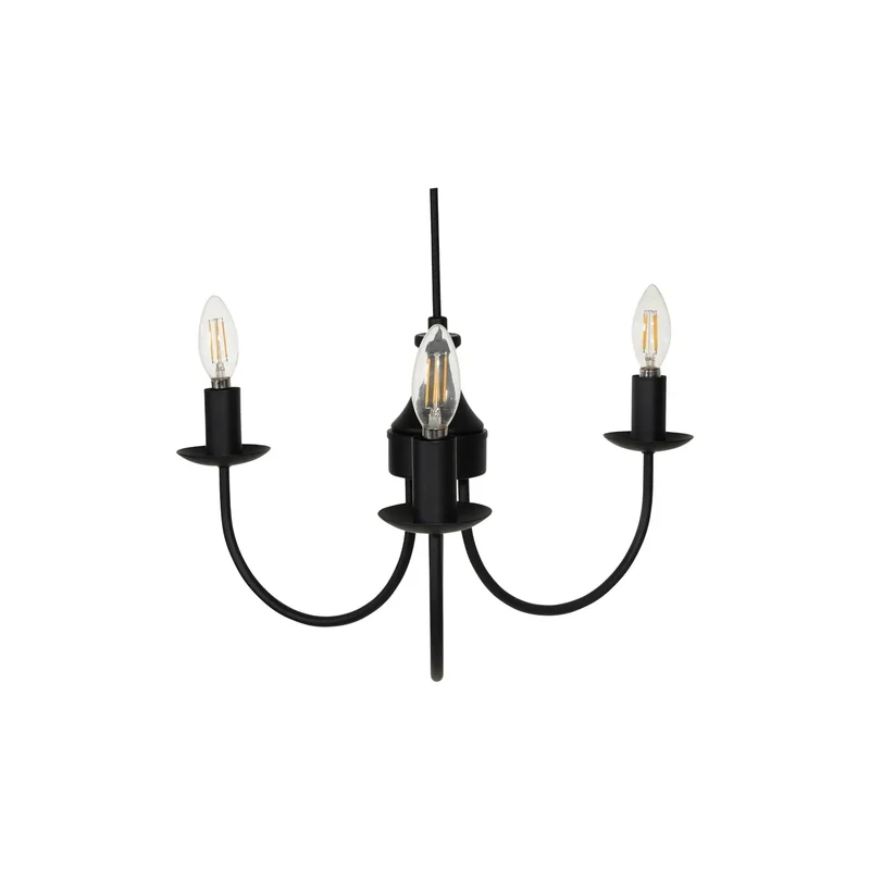 Premium Iron And Rubber Wood Chandelier With Matte Black Finish And Elegant Curved Arms Emitting A Soft Golden Glow That Definitely Hits Different In Stylish Modern Farmhouse Rooms