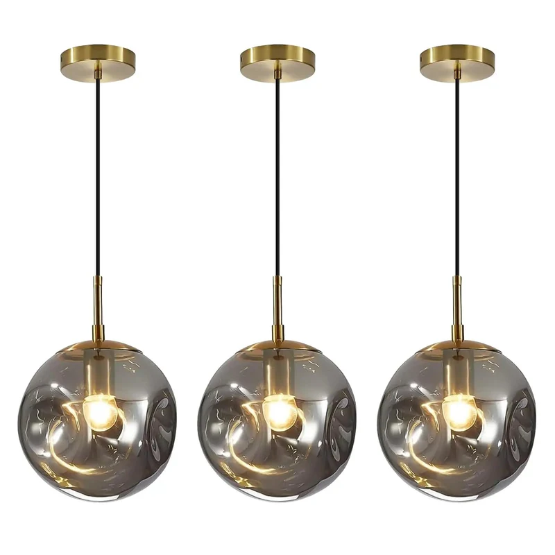 Three Pack Smoke Gray Concave Glass Pendant Lights With Smooth Brass Housing And Adjustable Eight Inch Cord Drop For Kitchen Island Dining Zone Or Living Space Mid Century Flair That Really Hits Different Every Day