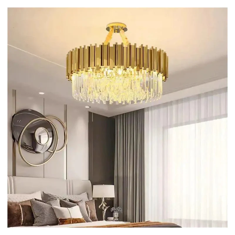 Crystal Led Pendant Light With Gold Plated Metal Chain Hanging Lamp For Living Room Dining Bedroom Indoor Fixture That Is A Straight Up Total Room Transformer