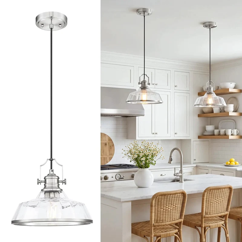 Top Shelf 11 Inch Striped Glass Pendant Ceiling Light Featuring Brushed Nickel Hardware And Matte Black Trim Fresh Barn Style Industrial Fixture Totally Sweet