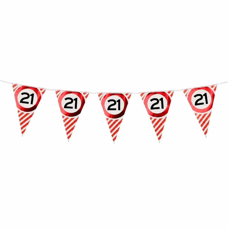 Vlaggenlijn 21 jaar rood/wit - 3m (10 vlaggen)