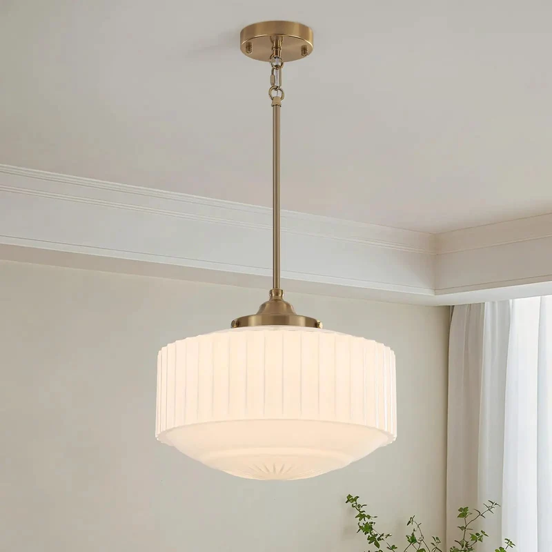 Totally Timeless Vintage Brass Pendant Light Featuring Pleated Milk Glass Shade And Simple E26 Bulb Setup Completely Fresh Look For Kitchen Dining Room Or Cafe Room Glow Up