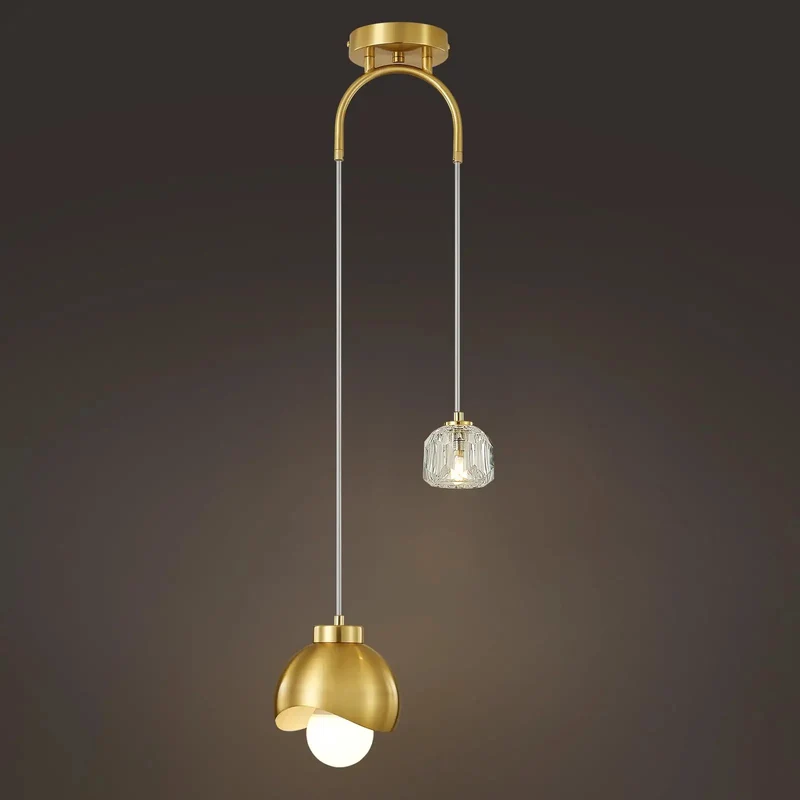 Sleek Modern Gold Two Light Pendant Fixture Featuring A Straight Fire Art Deco Dual Bulb Design That Delivers Killer Kitchen Island Task Lighting Plus Cozy Space Ambiance
