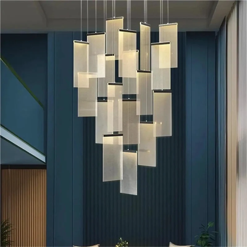 Modern LED Staircase Pendant Light With Rock Solid Iron Frame For High Ceilings, Heavy Duty Dual Material Build Works For Stairs Halls And Living Rooms To Level Up Your Home Vibe While Getting The Job Done Right