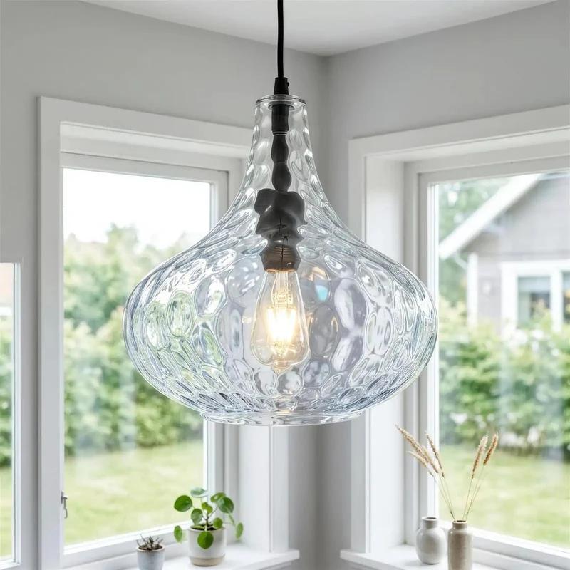 Top Shelf 11 Inch Hammered Glass Pendant Lamps For Kitchen Island With Slick Black Metal Frame And Cable Support For Modern Dining Rooms That Sets A Killer Vibe On Every Counter