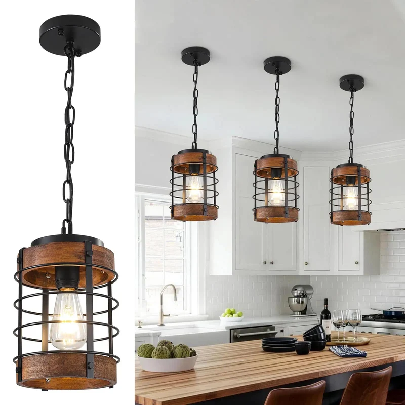 Top Shelf Farmhouse Pendant Light With Matte Black Steel Cage And Raw Wood Details Gives Your Home A Totally Legit Rustic Vibe Perfect For Kitchen Islands Dining Areas Or Living Rooms With Quick Adjustable Hanging Chain