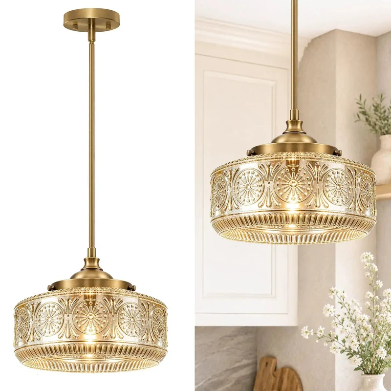 Gold Vintage Glass Pendant Light Adjustable Height Downrods for Kitchen Island Dining Room Ceiling Hanging Fixture Custom Drop from 11.8 to 47.3 Inches Grab The Goods for A Top Tier Kitchen Upgrade