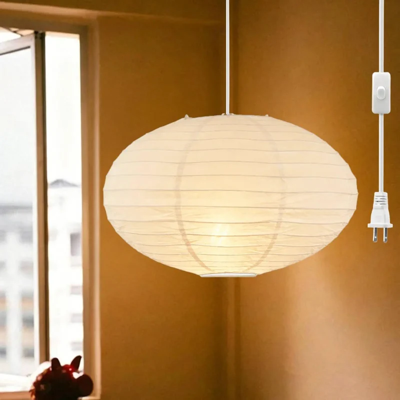 Hella Oval Paper Lantern Lamp With Plug In Hanging Cord Kit Delivers Killer Ambient Lighting And Fresh Patio Decor Upgrade Featuring Foldable White Rice Paper Craftsmanship