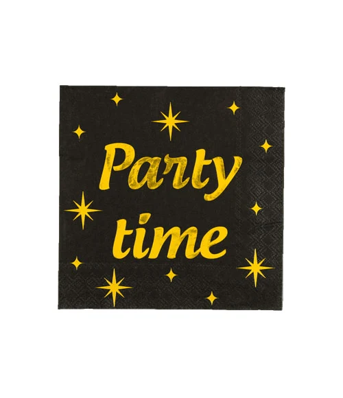 Servetten zwart/goud - Party Time (16st.)