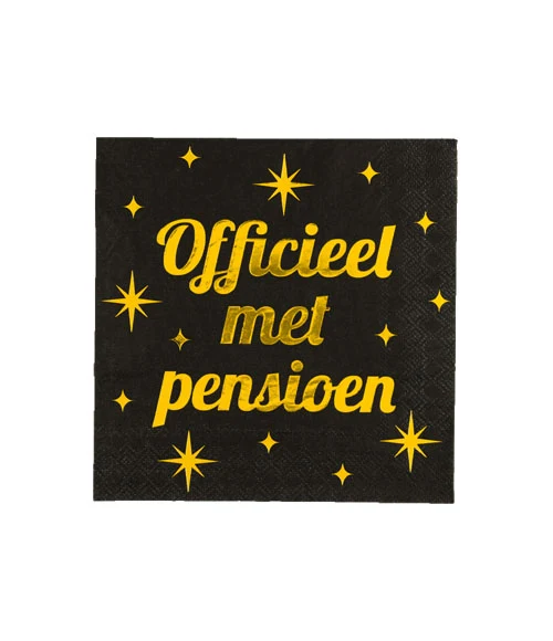 Servetten zwart/goud - Pensioen (16st.)