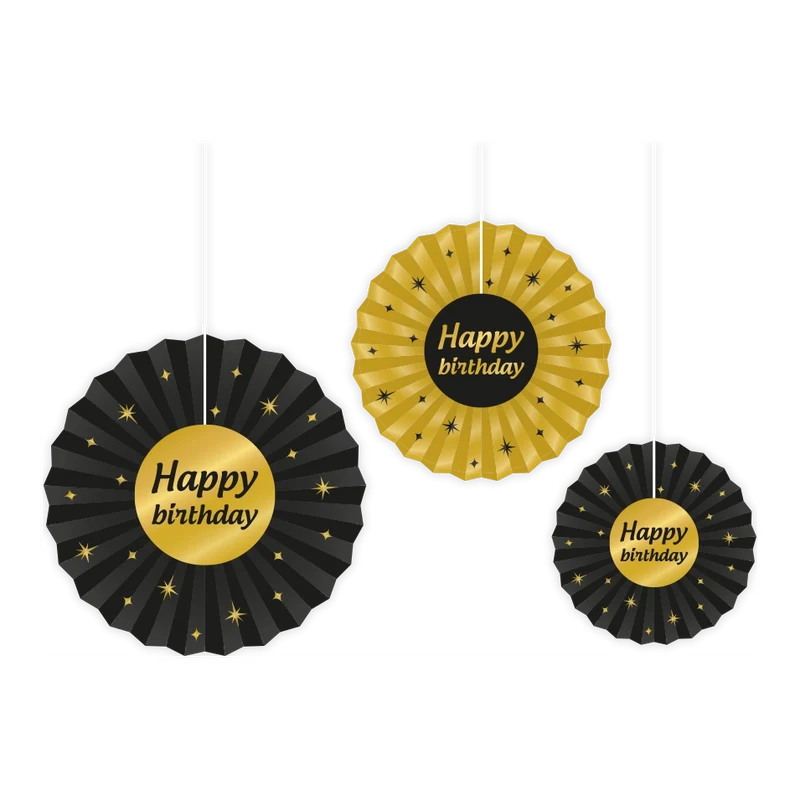 Waaier Happy Birthday Goud Zwart