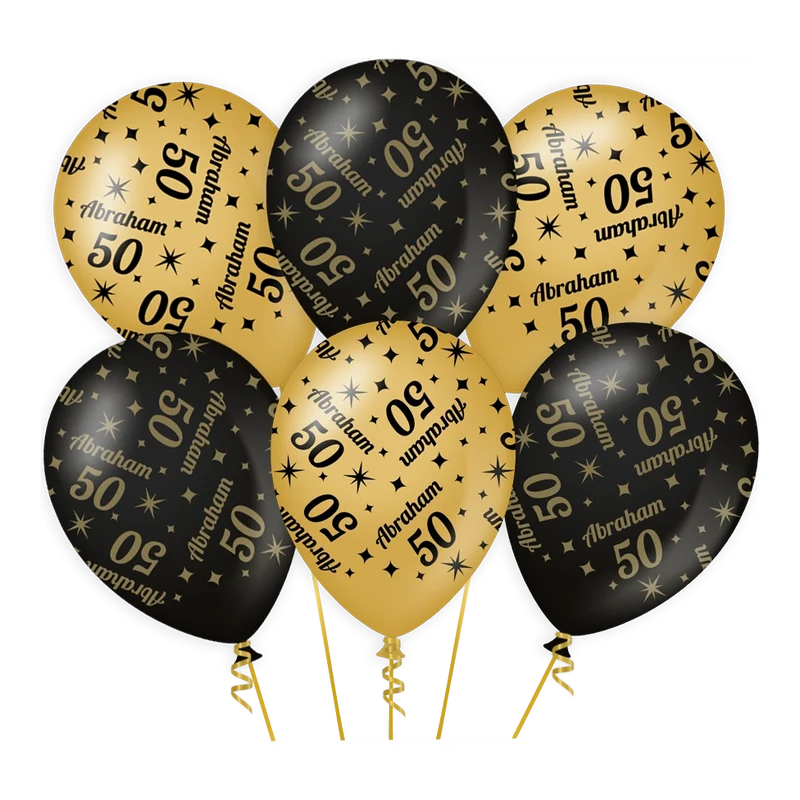 Ballonnen Abraham 50 jaar Goud Zwart 6 stuks 30cm