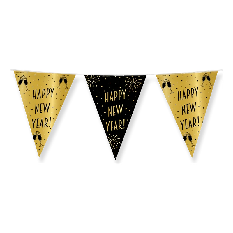Party vlaggen - Goud Zwart - Happy new Year