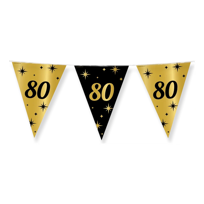 Party vlaggen 80 jaar Goud Zwart