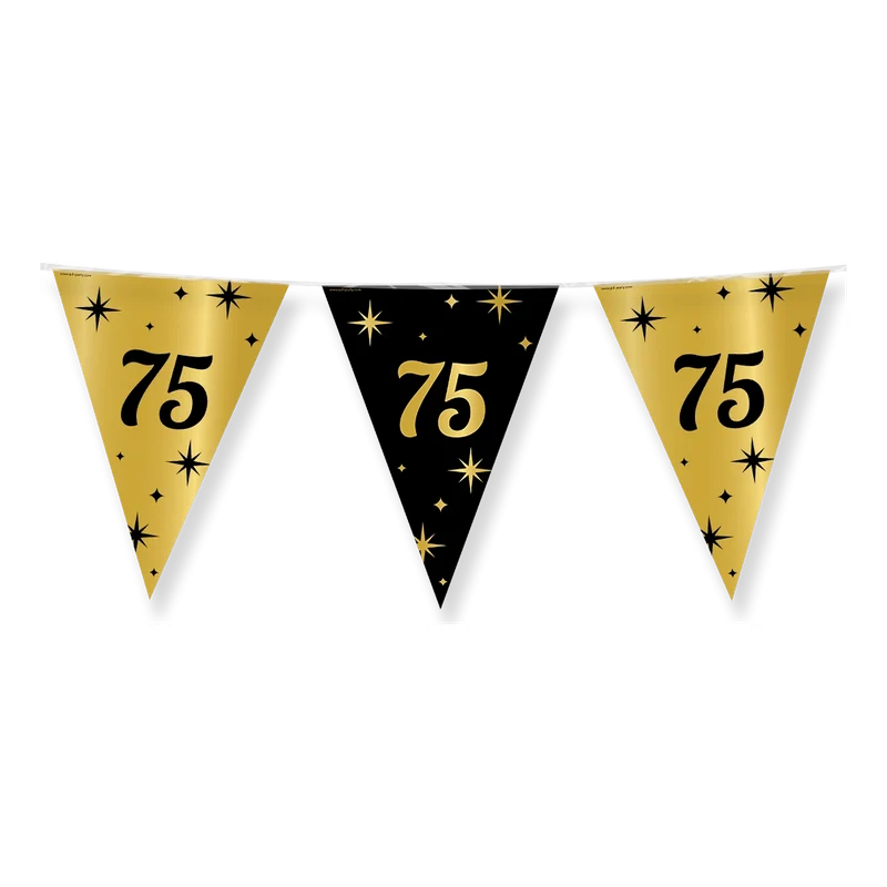 Party vlaggen 75 jaar Goud Zwart
