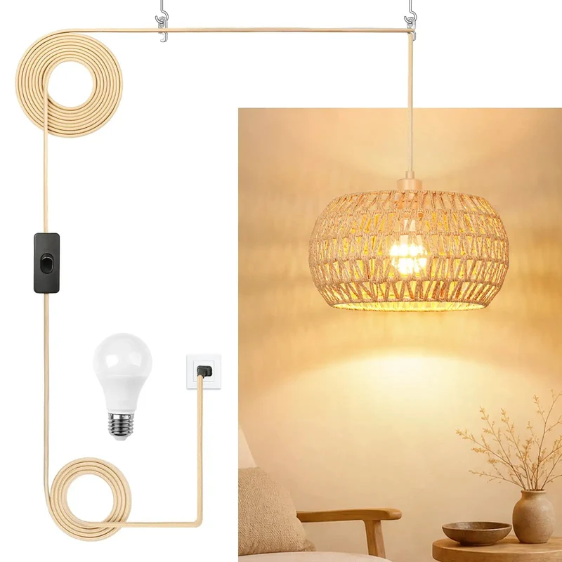 Ace Boho Plug In Pendant Light With Handwoven Macrame Coverage and 3 Way Bulb Setup Plus Fourteen Foot Drop Cord for Smooth Ceiling Upgrade Vibes Anyday