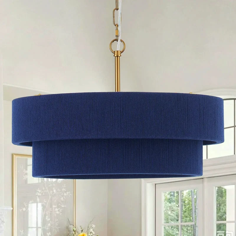 20 Inch Navy Blue Hand Woven Pendant Light, Adjustable Brass Coastal Boho Ceiling Fixture, UL Listed Modern Farmhouse Aesthetic for Dining Room, Upgrade Your Home Game With Elegant Vibes