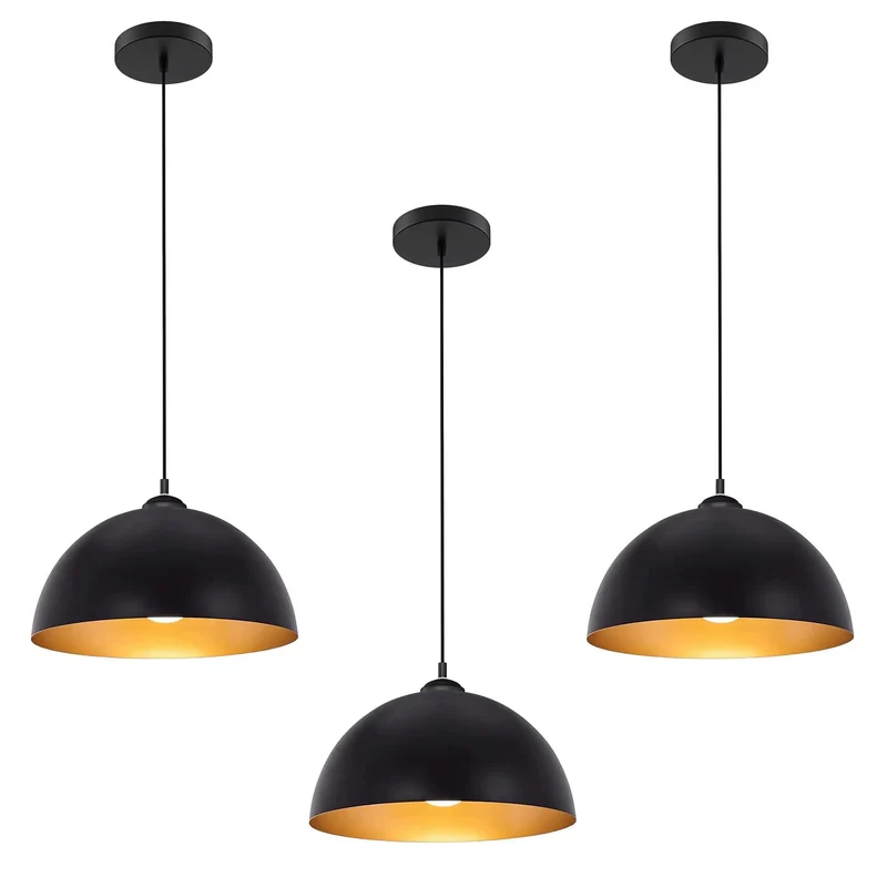 Slick Black And Gold Dome Pendant Lighting Set For Kitchen Islands Badass Farmhouse Chandelier Decor Warm Ambient Glow 3 Pack Easy Install Ceiling Fixtures