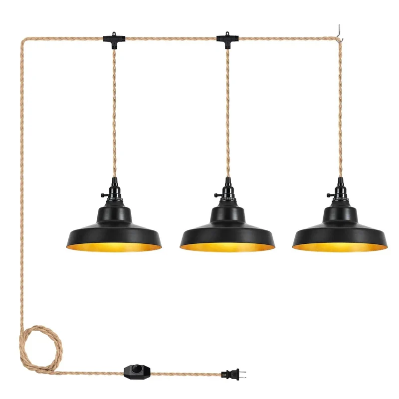 Twenty Two Foot Plug In Pendant Light Featuring Matte Black Vintage Farmhouse Dome Shade Straight Up Quality With Heavy Duty Cable Over Kitchen Island No Sweat Setup
