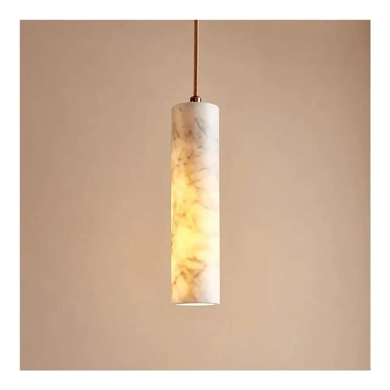 Totally Slick Alabaster Pendant Light Featuring Natural Marble Tube And Rich Wood Canopy For Kitchen Island Bedroom Area Killer Design Lighting Solution Quick Install