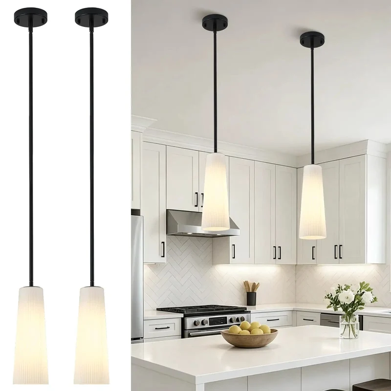 Slick 2 Pack Matte Black Pendant Lights With Conical Fluted Glass Shades Plus Adjustable Rods For Kitchen Islands Or Dining Rooms Hassle Free Swivel Install Makes Any Bedroom Or Entryway A Total Vibe Upgrade