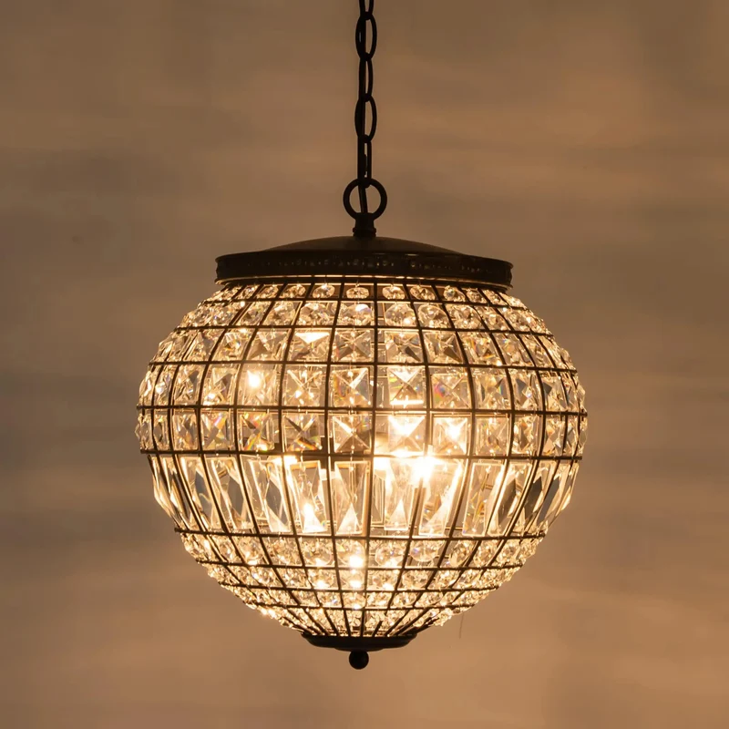 Straight Up Stunning 14 Inch Vintage Crystal Pendant Light With Two Antique Bronze Arms Featuring Handwoven Globe Silhouette That Brings Instant French Inspired Charm And Smooth Ambient Glow To Your Cozy Kitchen Or Welcoming Entryway