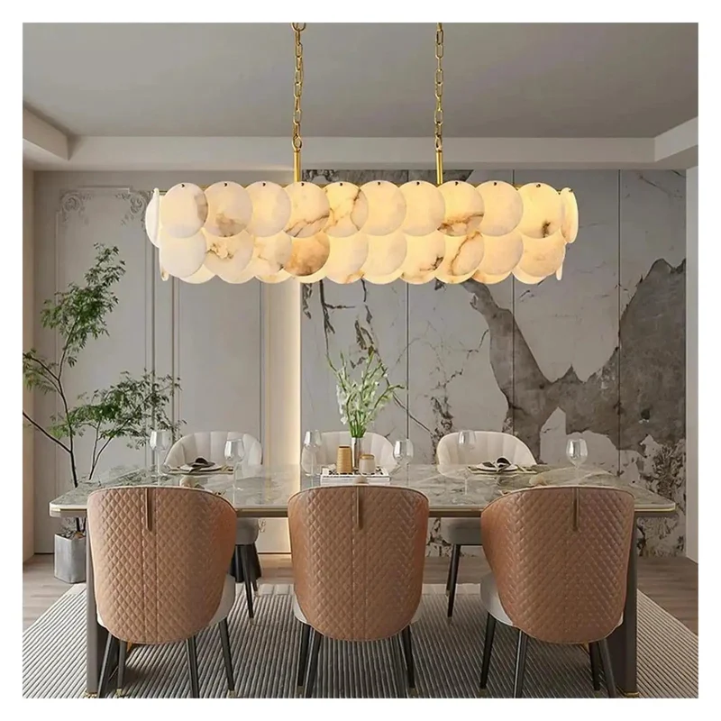 Modern Natural Marble Ceiling Pendant Light With Dreamy Warm Glow Perfect As A Statement Dining Fixture Or Kitchen Island Chandelier To Bring Top Tier Style And Relaxed Vibes To Your Home