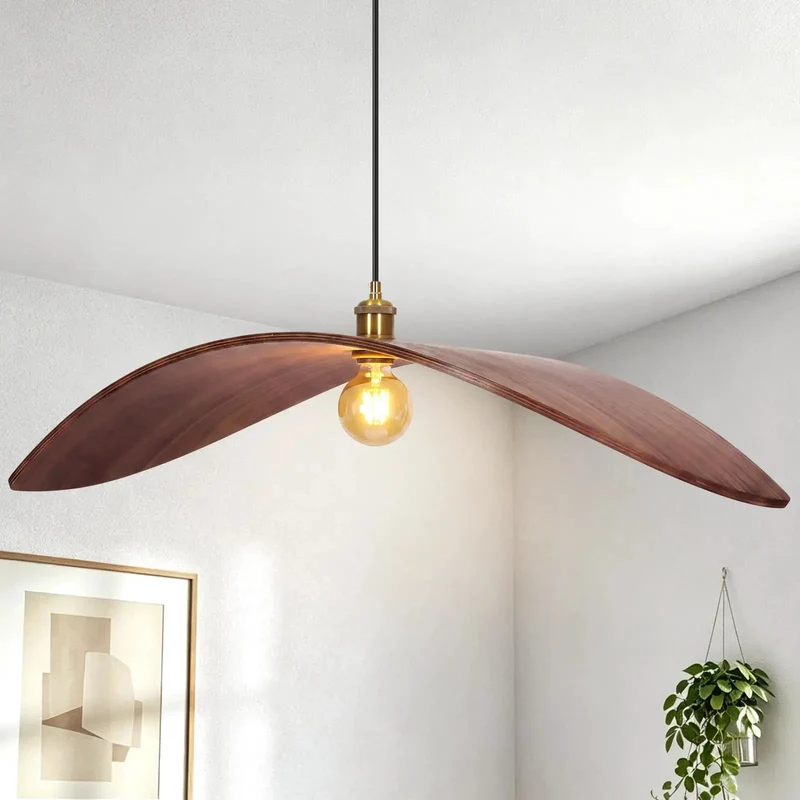 Large Black Walnut Wood Pendant Light With Brass Fixtures For Kitchen Island Dining Room And Foyer Mid Century Modern Hanging Lamp Setting Straight Up Sick Vibe