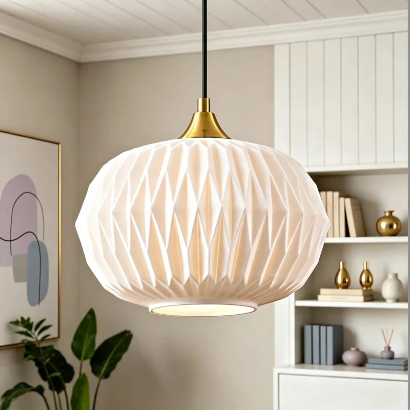 Farmhouse Modern Milk Glass Pendant Light With Faceted Rippled Shade Casts A Super Smooth Warm Glow For Kitchen Islands Or Dining Areas Dimmble Antique Gold Bracket Hassle Free Mount Everyday Zen Style