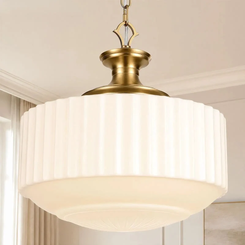 Vintage Brass Milk Glass Chandelier Pleated Shades for Dining Rooms Real Deal Retro Style for a Big Time Upgrade Sure to Steal the Show and Add Instant Cool Factor to Your Space with This Top Shelf Ceiling Light Fixture