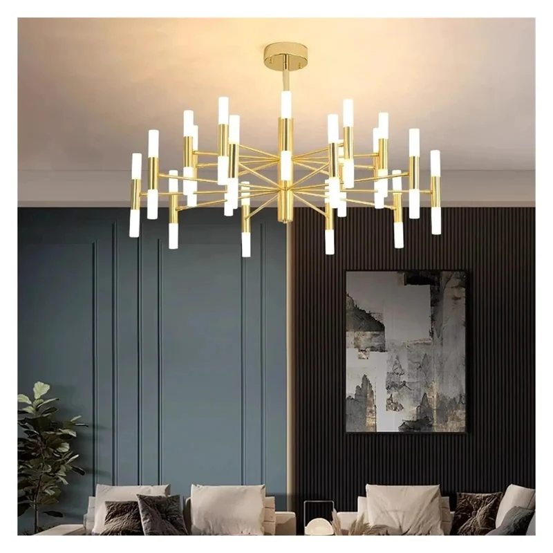 Upgrade Your Space With Sleek Gold 40 Head Wire Chandelier With RC Remote Dimming Minimalist Ceiling Lamp For Living Room Dining Bedroom Versatile Indoor Pendant Light Zero Hassle Install