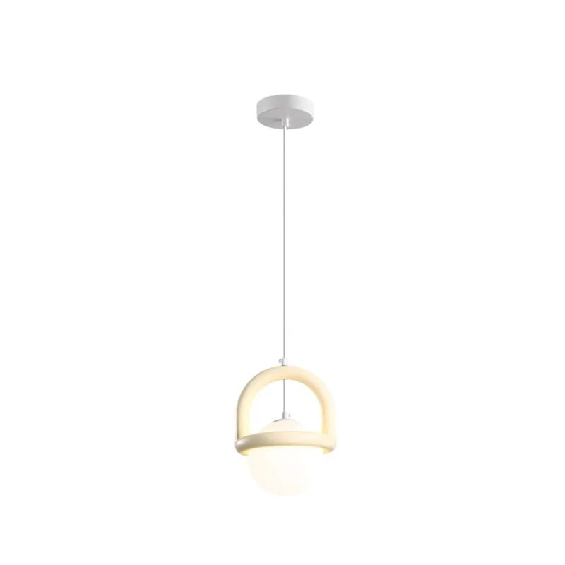 Modern Indoor Pendant Light Cream White Globe Shade Suspended Ceiling Fixture Hella Sleek Geometric Handle Frame Design Durable Resin Build For A Fresh Room Glow Up