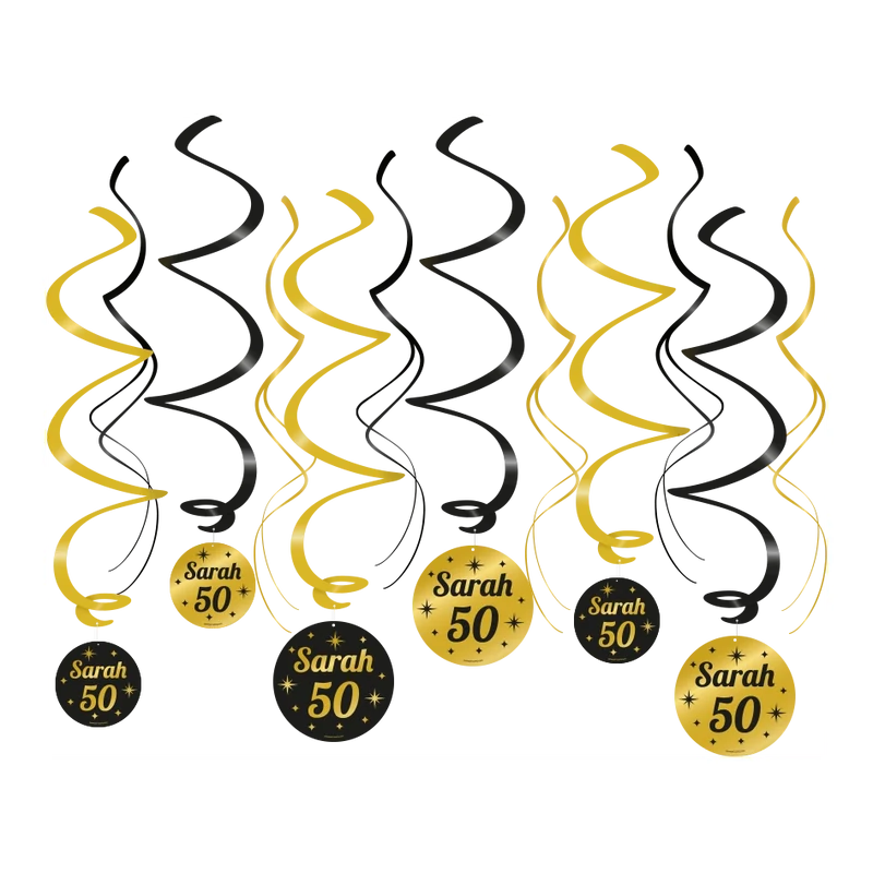 Swirl draaislinger sarah 50 jaar goud zwart 12 stuks