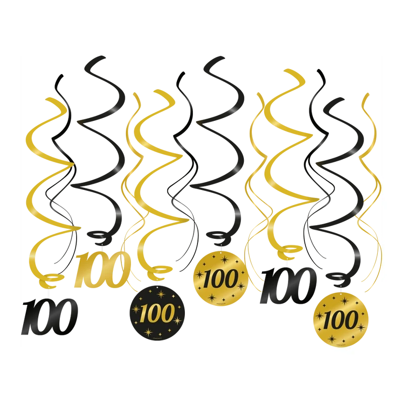 Swirl draaislinger 100 jaar goud zwart 12 stuks