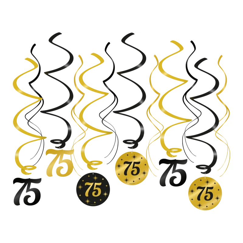 Swirl draaislinger 75 jaar goud zwart 12 stuks