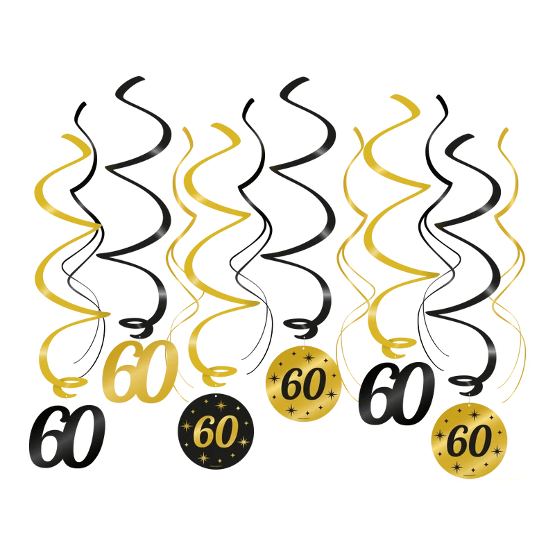 Swirl draaislinger 60 jaar goud zwart 12 stuks