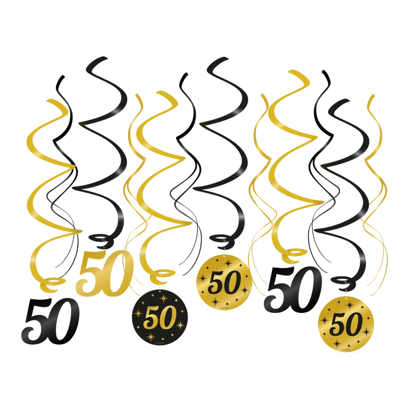Swirl draaislinger 50 jaar goud zwart 12 stuks