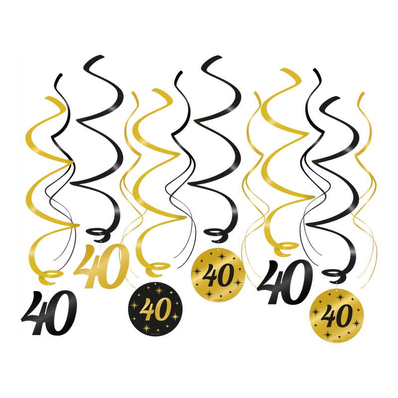 Swirl draaislinger 40 jaar goud zwart 12 stuks