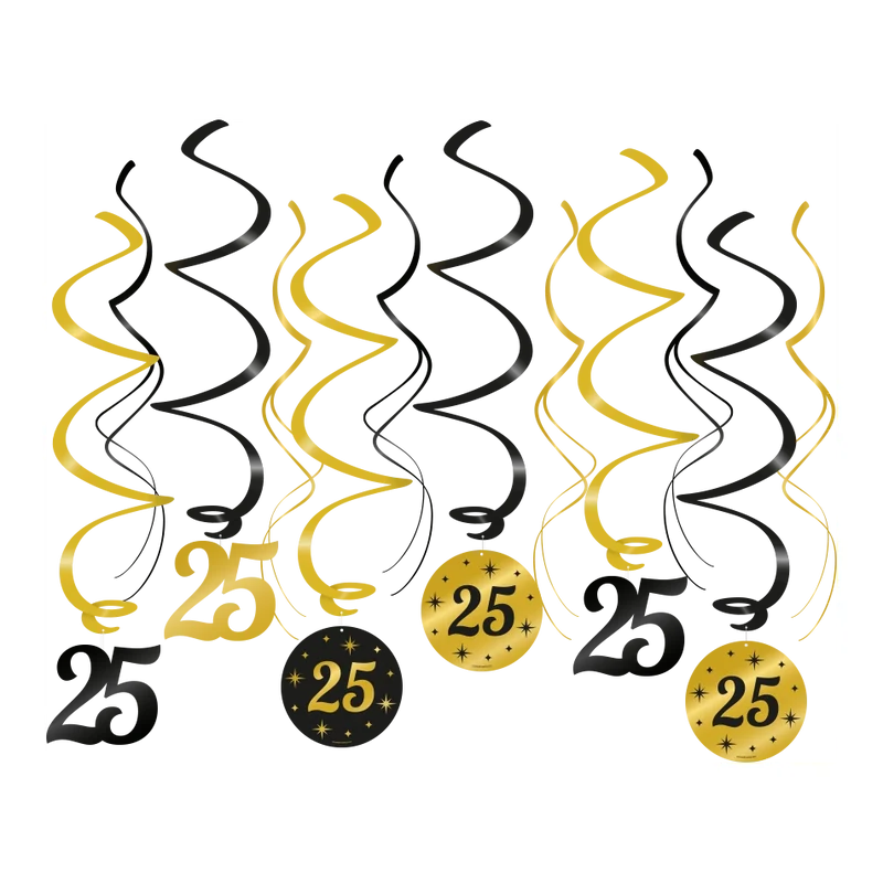 Swirl draaislinger 25 jaar goud zwart 12 stuks