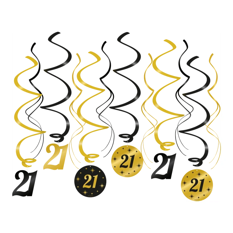Swirl draaislinger 21 jaar goud zwart 12 stuks