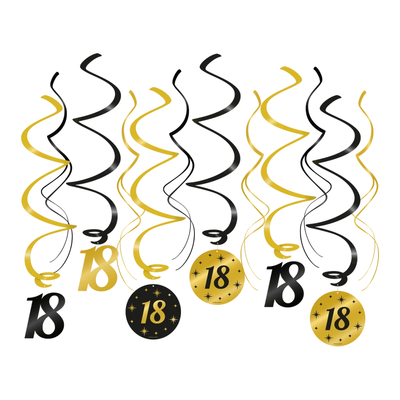 Swirl draaislinger 18 jaar goud zwart 12 stuks