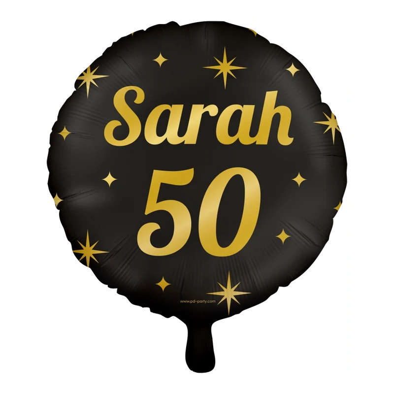 Folieballon Sarah 50 jaar - goud zwart - 45cm