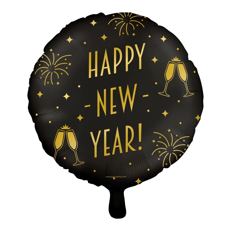 Folieballon Happy New Year - goud zwart - 45cm