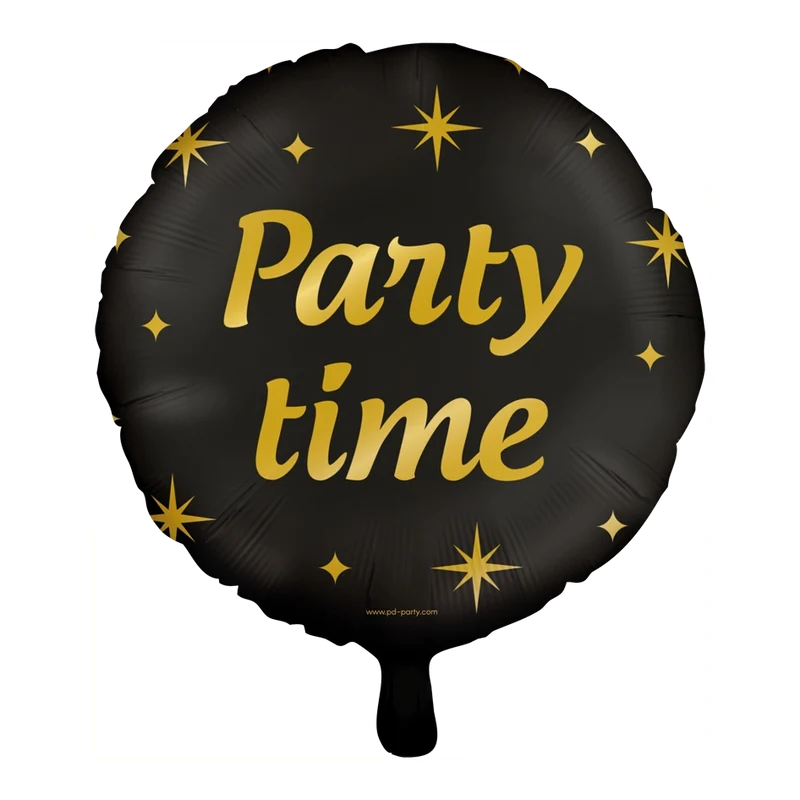 Folieballon Party Time goud zwart - 45cm