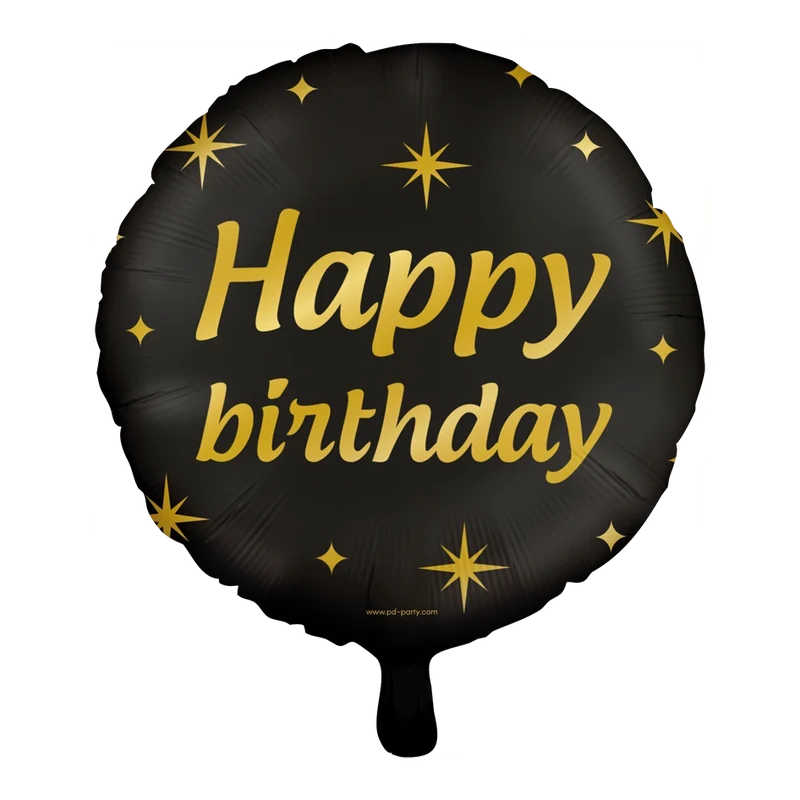 Folieballon Happy Birthday goud zwart - 45cm