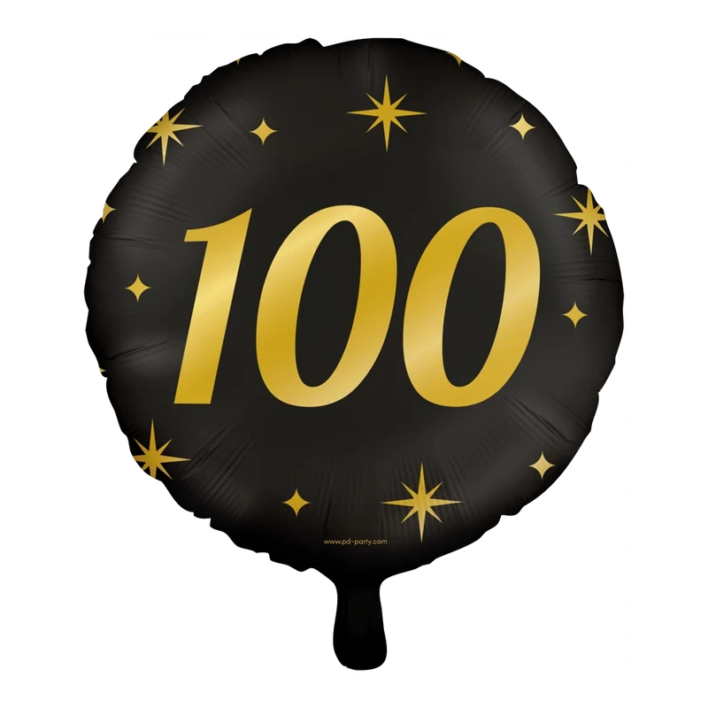Folieballon 100 jaar - goud zwart - 45cm