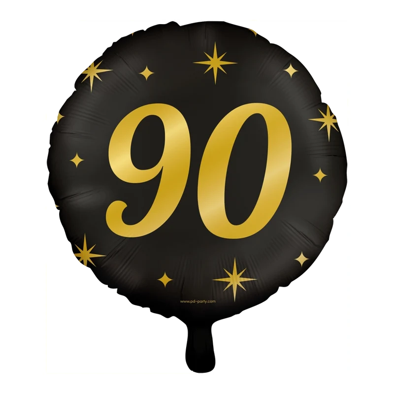 Folieballon 90 jaar - goud zwart - 45cm