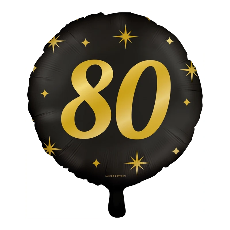 Folieballon 80 jaar - goud zwart - 45cm