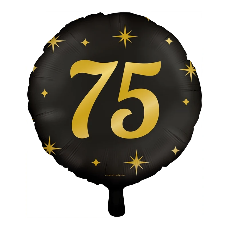 Folieballon 75 jaar - goud zwart - 45cm